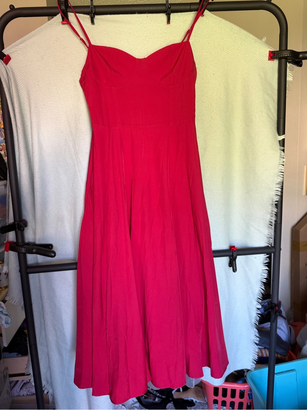 Red Spaghetti-Strap Midi Dress